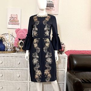 Ted Baker Stardust Jacquard Tzalla Dress Black Rose Gold Fireworks TB Size 2